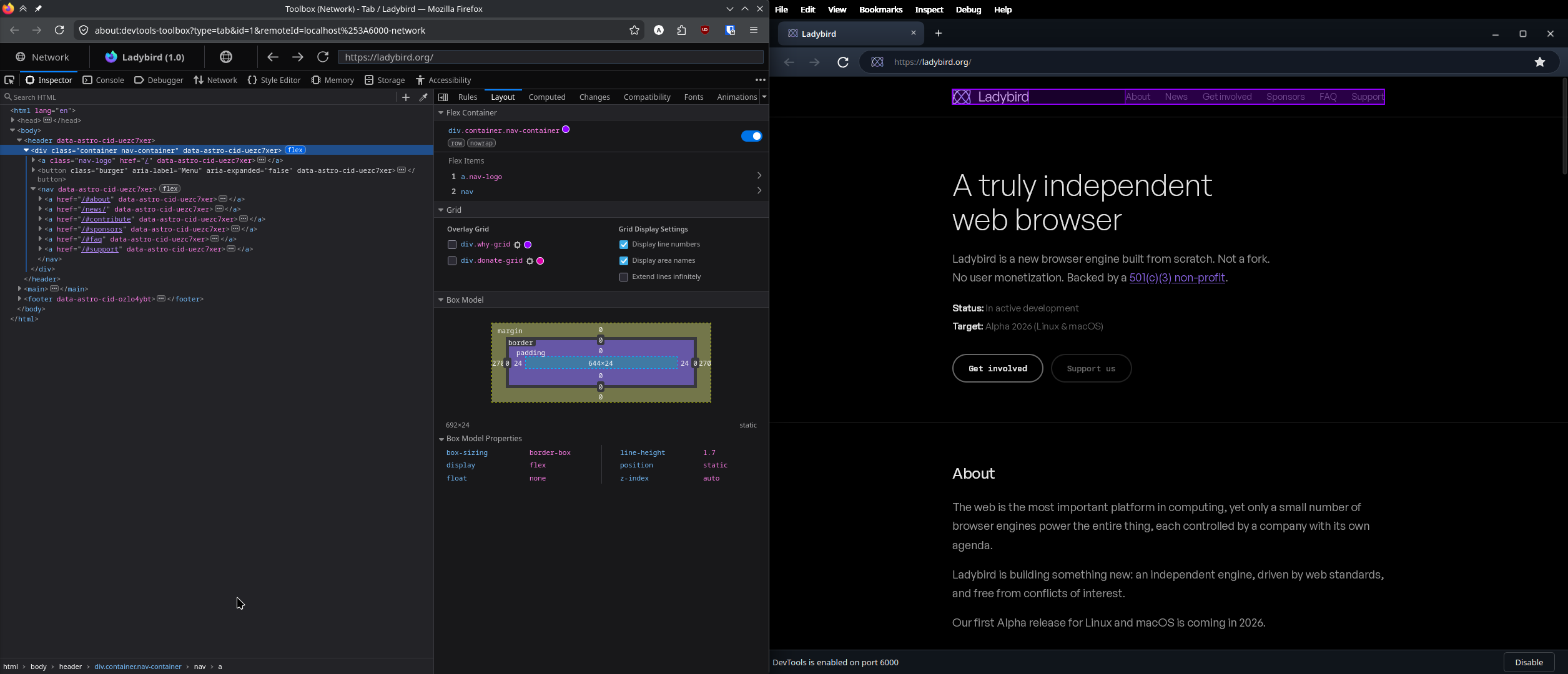 DevTools flexbox inspection