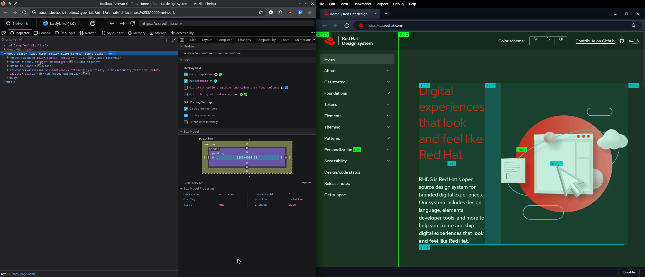 DevTools grid layout inspection
