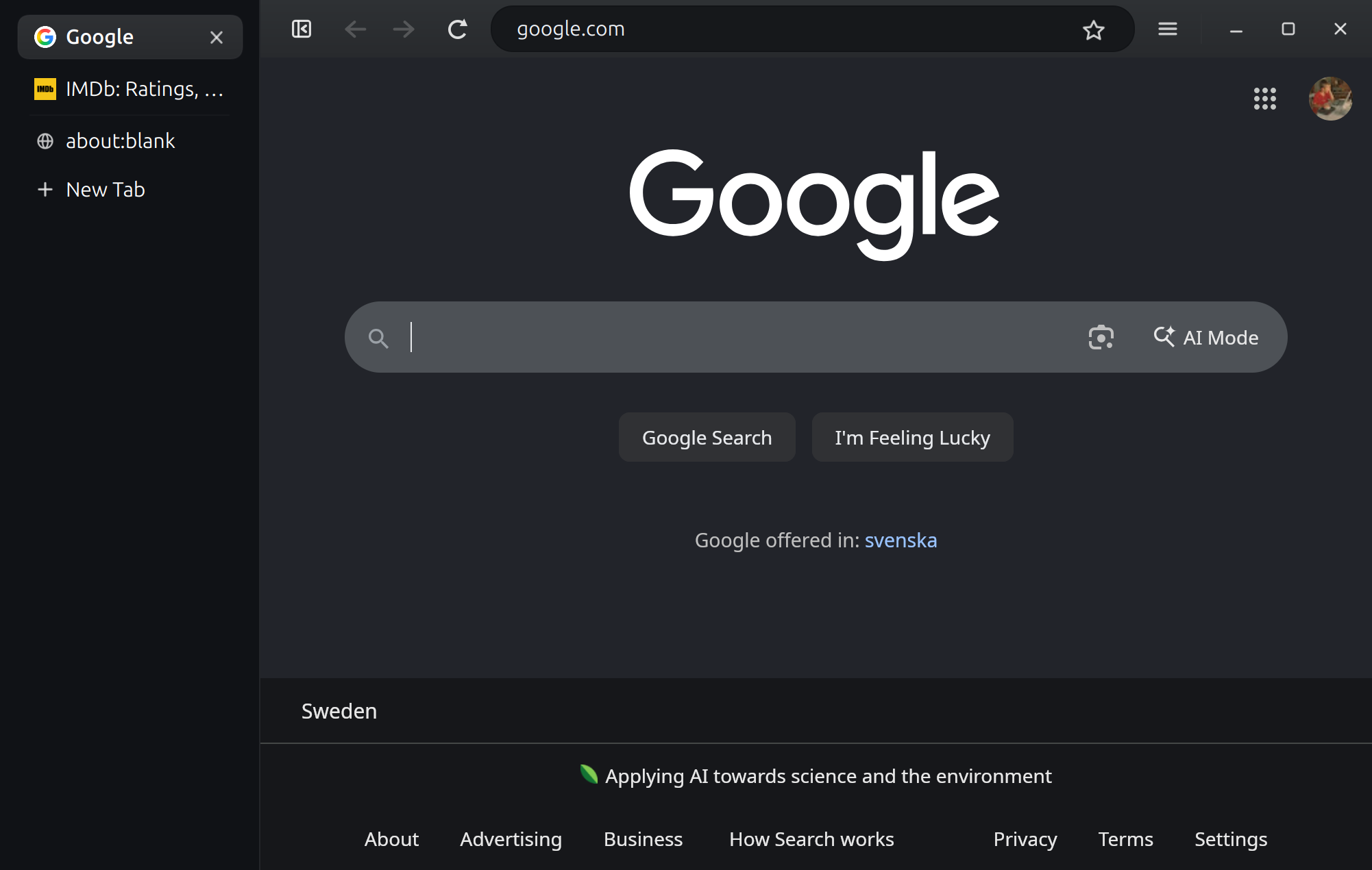 Vertical tabs in dark mode